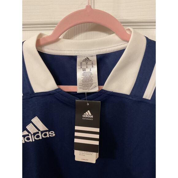 NWT adidas Mens Performance Climalite 3 Stripes Fitted Blue/White Rugby Jersey,M - Picture 4 of 8